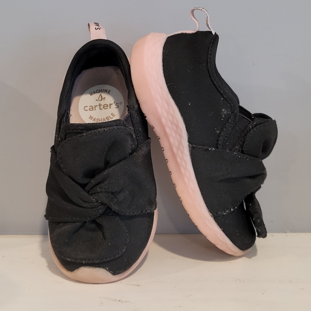 Carter's Baby Girl Black Bow Slip On Sneakers Size 7